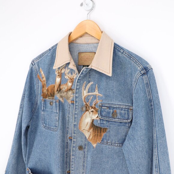 Upcycled Denim Barn Jacket Deer Camo Embellished Vintage Ralph Lauren - Picture 4 of 10